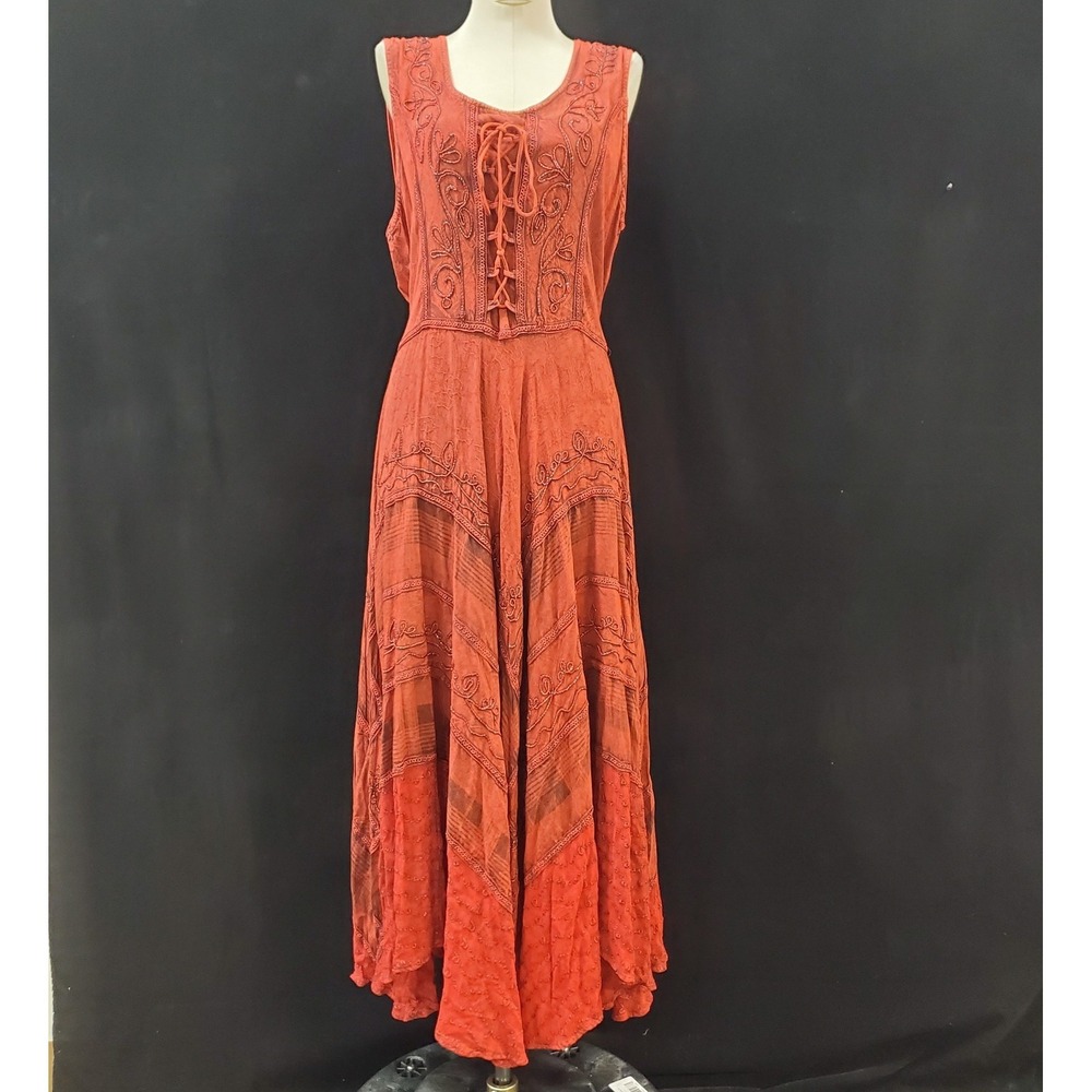 Advance Apparels Womens Renaissance Fairy Embroidered Maxi Dress Size L/XL Red